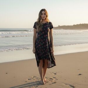 LuLaRoe Carly • High Low Hemline Swing Dress • Flowers • Christmas Colors